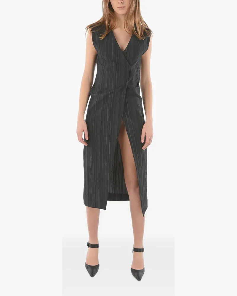 Ixos pinstriped front-slit midi dress - Grau Grau