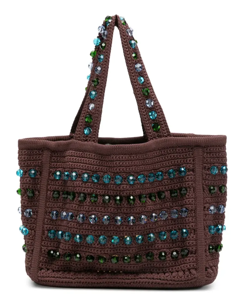 Sandro bead-embellished crochet-knit tote bag - Braun Braun