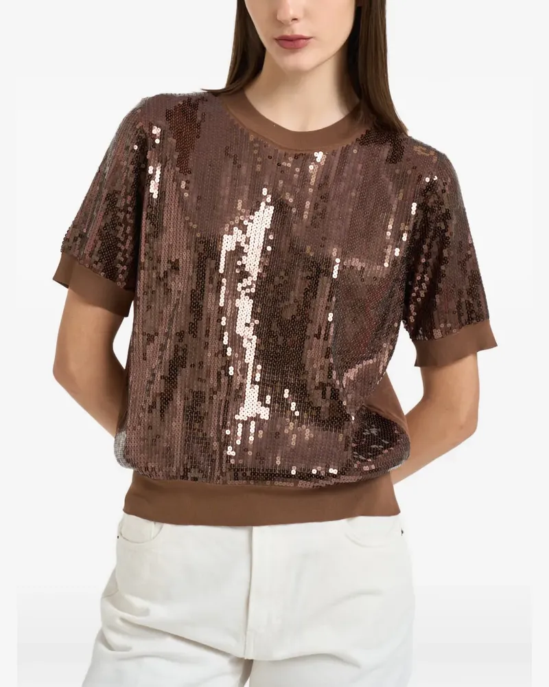 Liu Jo sequin-embellished short-sleeve blouse - Braun Braun