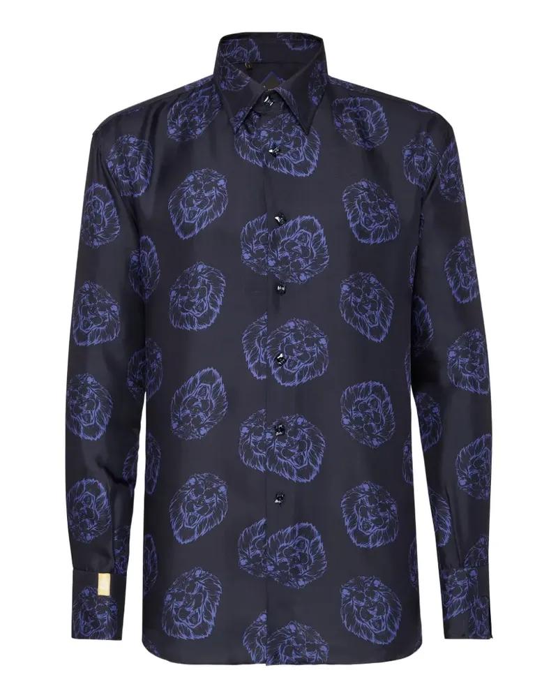 Billionaire lion-print crystal-button shirt - Blau Blau