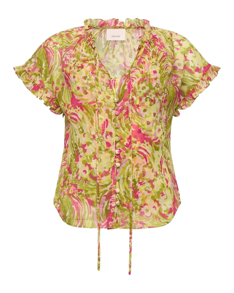 Cinq à Sept Daisy Swirl Jenise ruffled top - Grün Grün