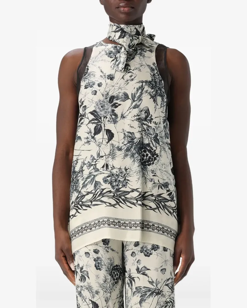 Simona Corsellini Top mit Blumen-Print - Schwarz Schwarz