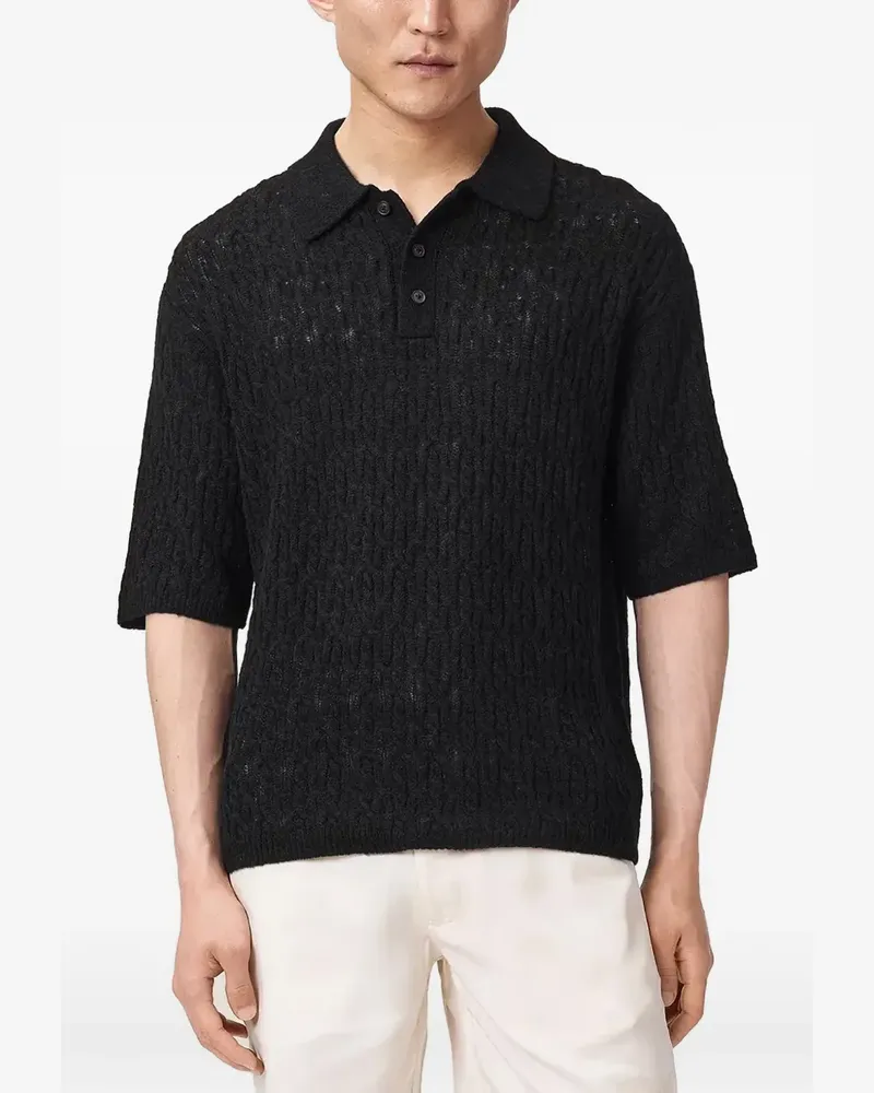 AllSaints Poloshirt mit Zopfmuster - Schwarz Schwarz