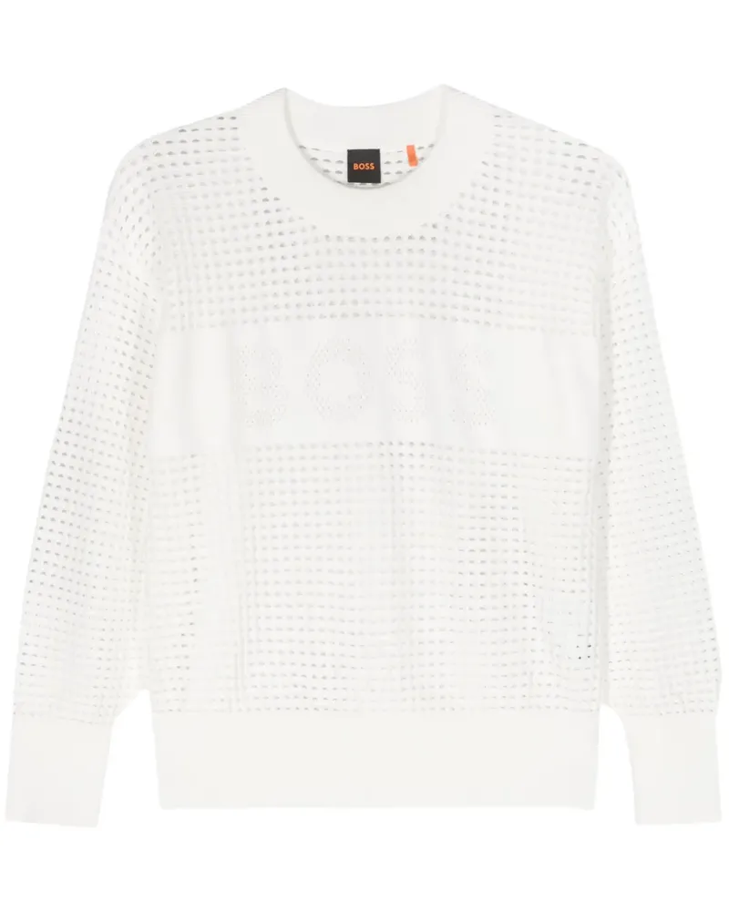 HUGO BOSS Pullover mit perforiertem Logo - Weiß Weiß