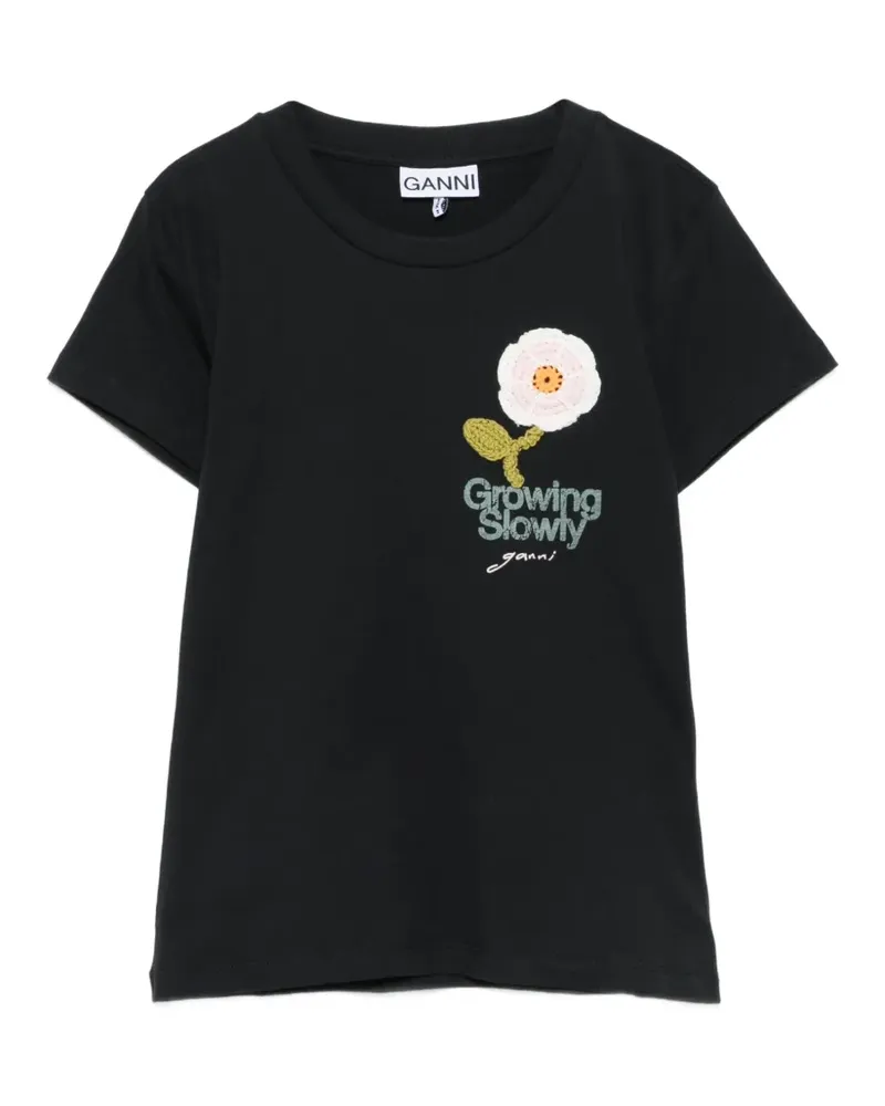 Ganni T-Shirt mit gehäkeltem Patch - Schwarz Schwarz