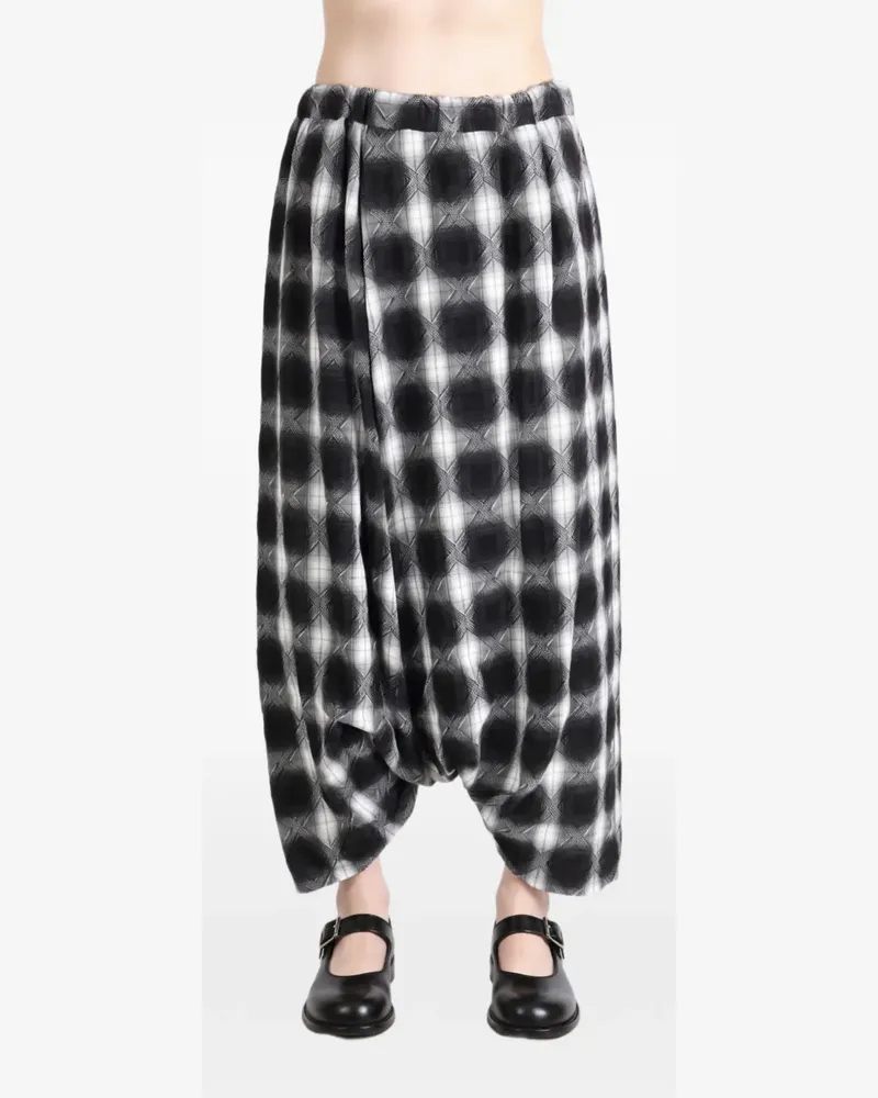 Yohji Yamamoto Karierte Hose mit tiefem Schritt - Schwarz Schwarz