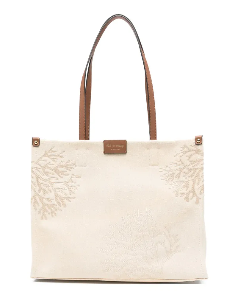 Cromia Solana Tote Bag aus Canvas mit Korallenmotiv - Nude Nude
