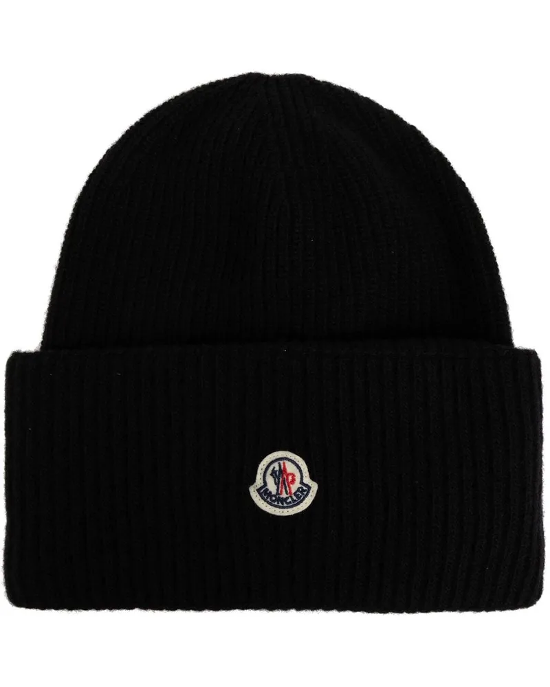 Moncler Beanie mit Logo-Patch - Schwarz Schwarz