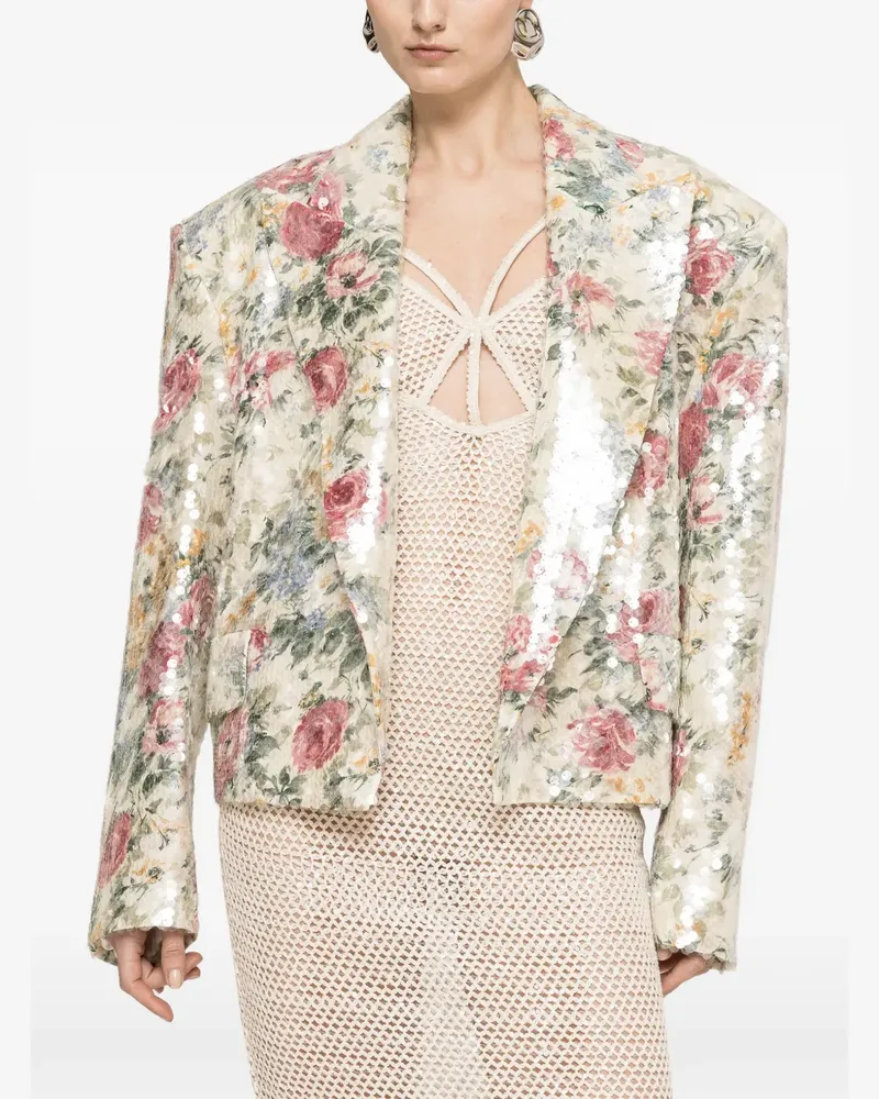 NISSA floral-print sequin-embellished blazer - Nude Nude