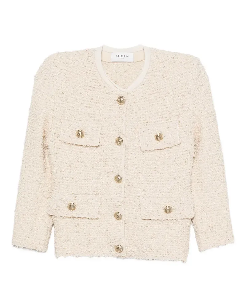 Balmain bouclé-knit frayed jacket - Nude Nude