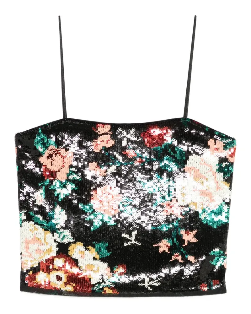 forte_forte Blumenmuster-Oberteil mit Pailletten - Schwarz Schwarz
