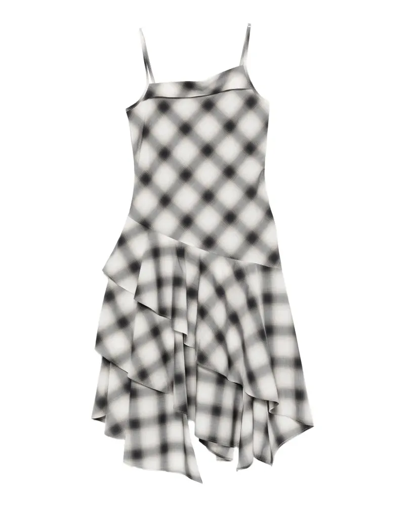 Feng Chen Wang ruffled-detail check-pattern midi dress - Schwarz Schwarz