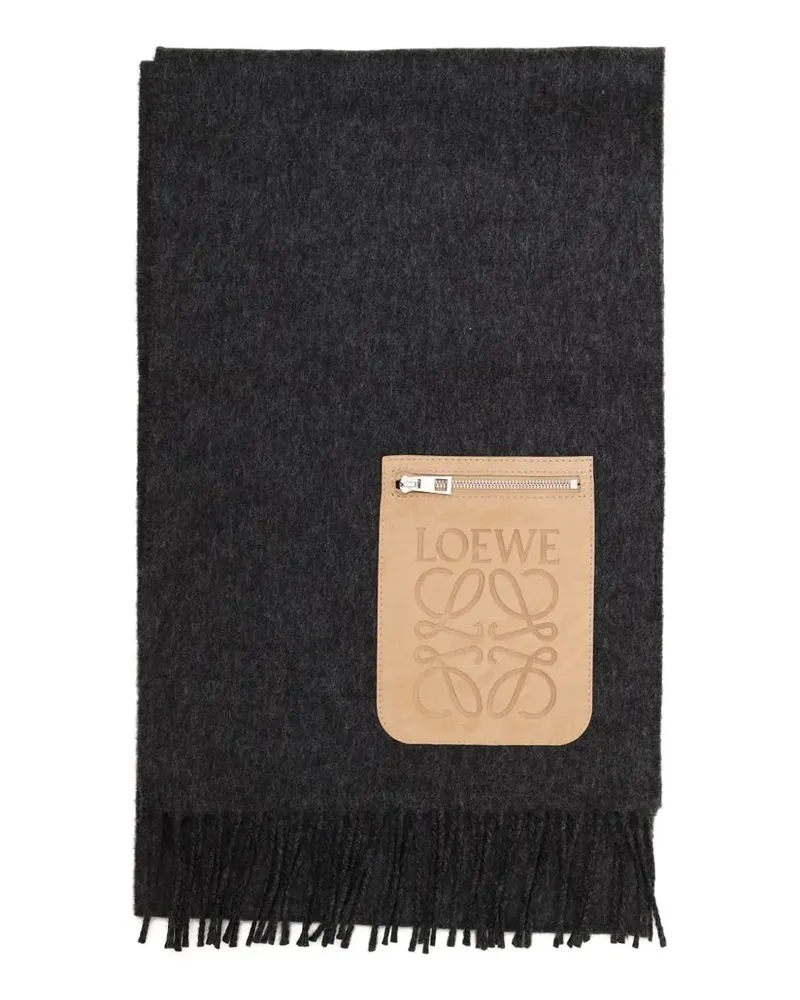 Loewe Fransenschal mit Reißverschlusstasche - Grau Grau