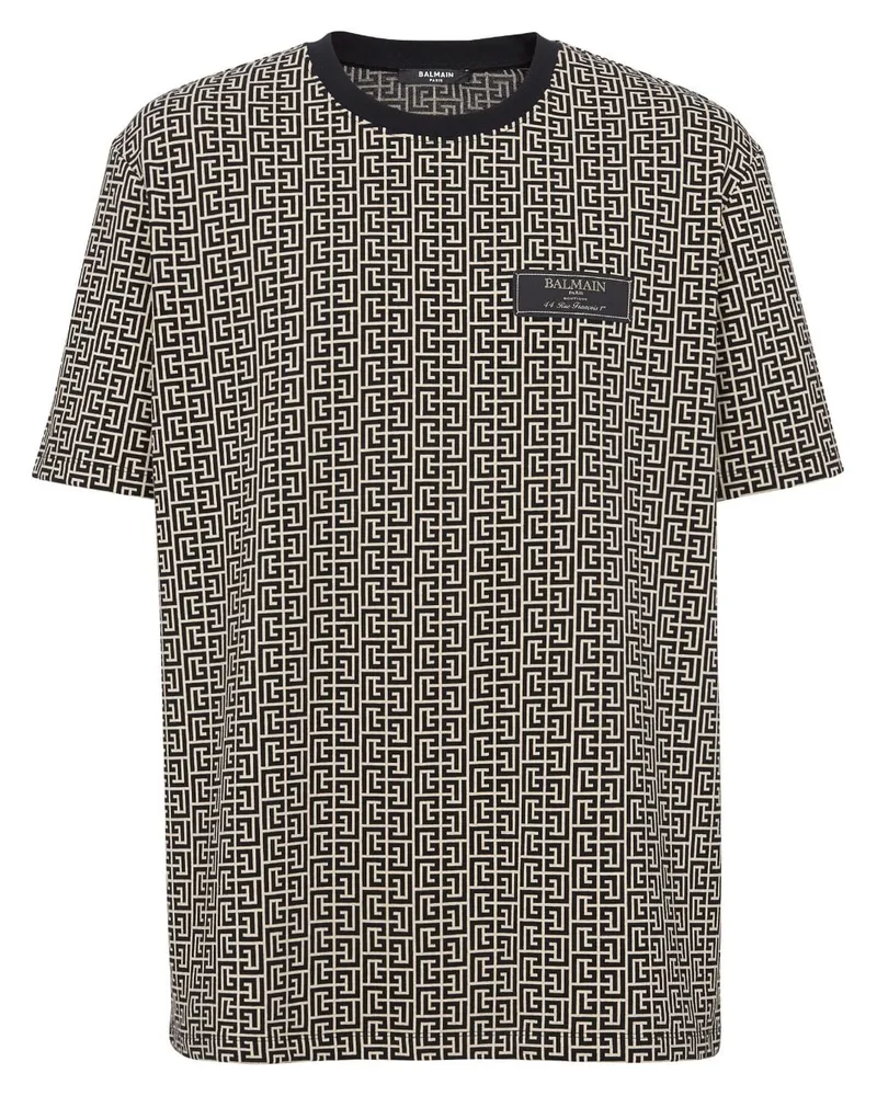 Balmain T-Shirt aus Monogramm-Jacquard - Schwarz Schwarz