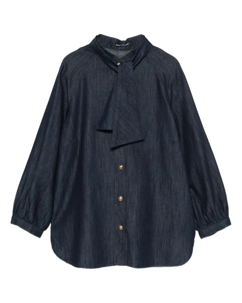 Luisa Cerano Jeanshemd mit Schleifenkragen - Blau Blau
