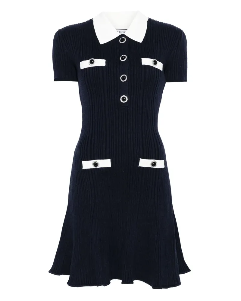 Self-Portrait Minikleid mit Knopfdetail - Blau Blau