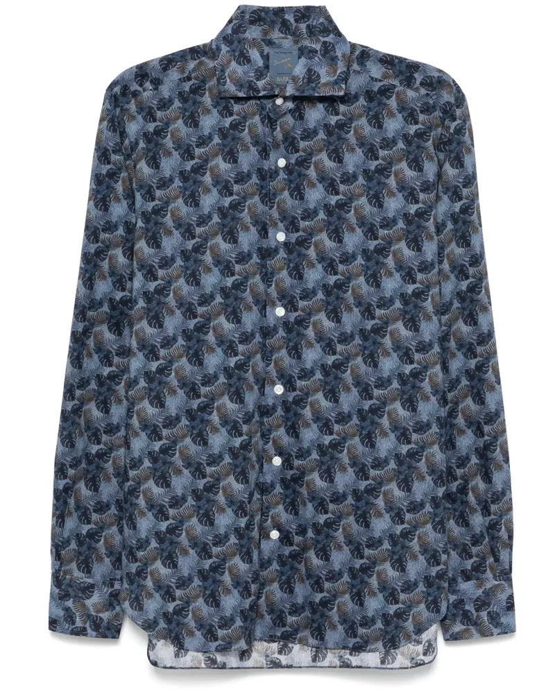 BARBA Hemd mit Blatt-Print - Blau Blau