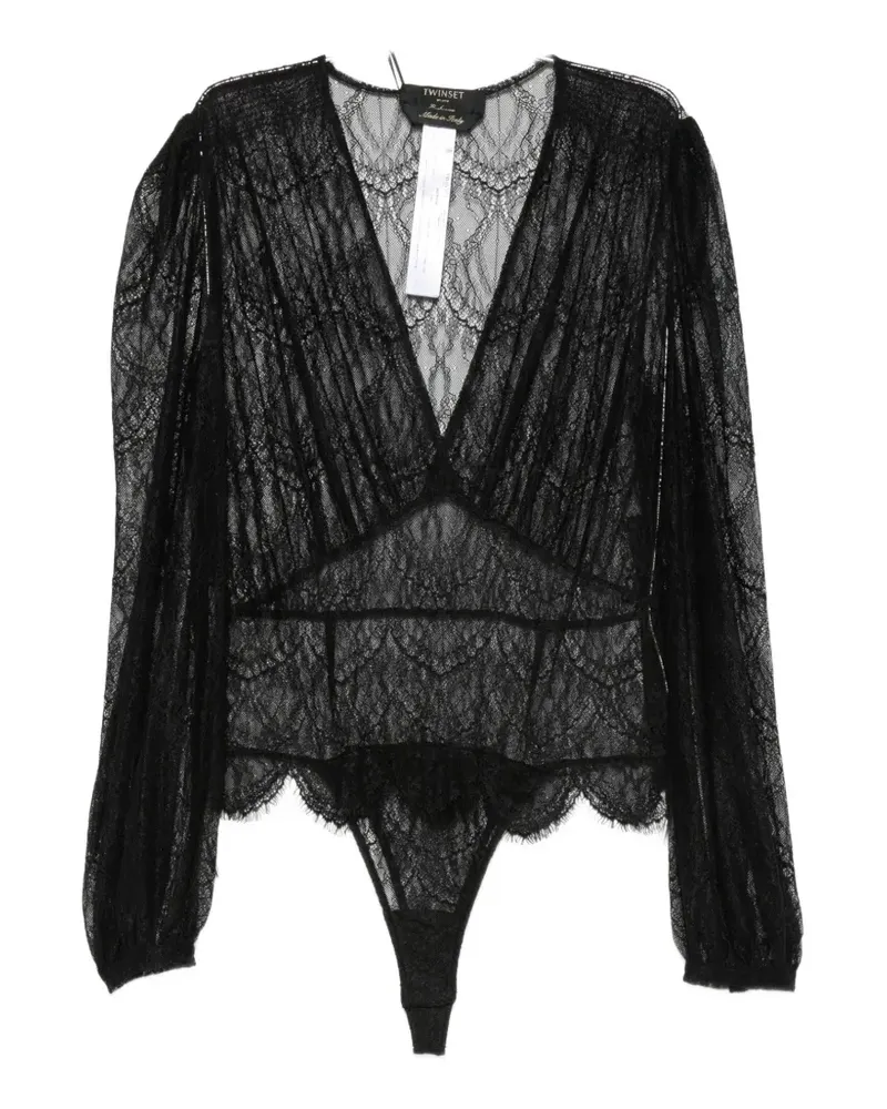 Twin-Set lace-panelled long-sleeve bodysuit - Schwarz Schwarz