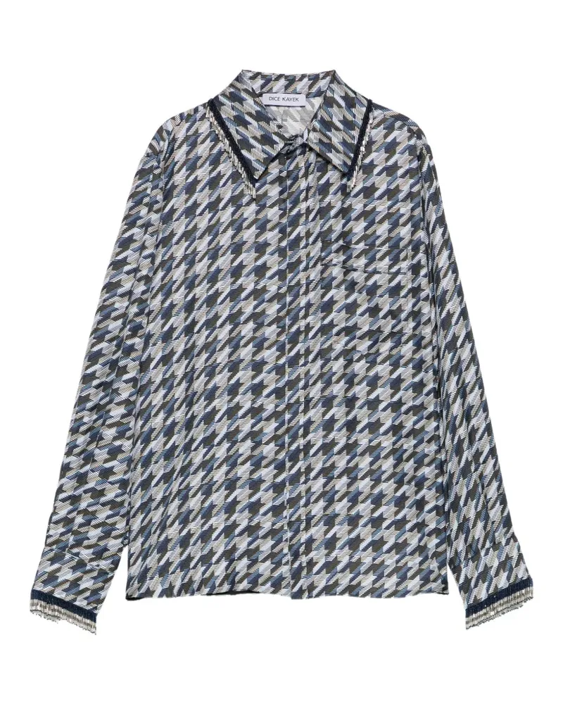 Dice Kayek Houndstooth tassel-collar silk shirt - Blau Blau