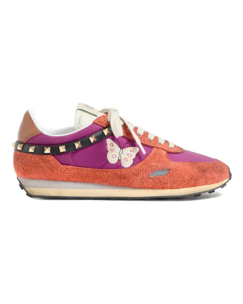 Valentino Garavani Sneakers mit Nieten aus Spaltleder und Nylon mit Schmetterlingsstickerei - Orange Orange