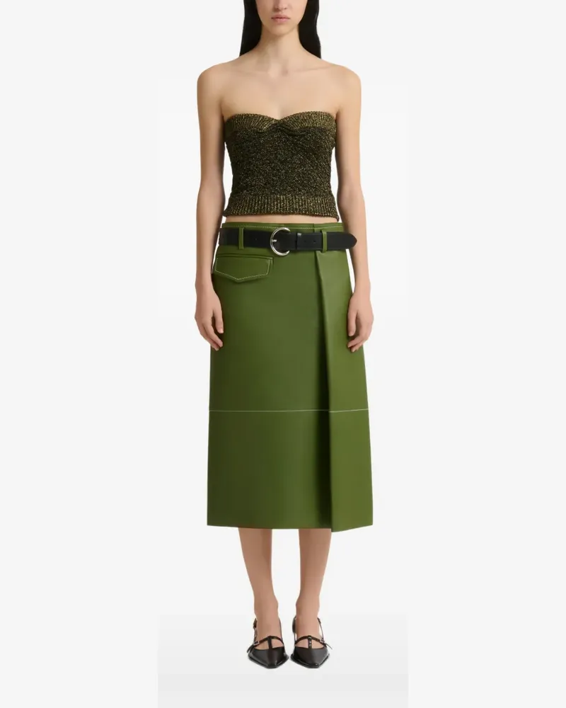 Marni green bonded nappa leather midi skirt with pocket - Grün Grün