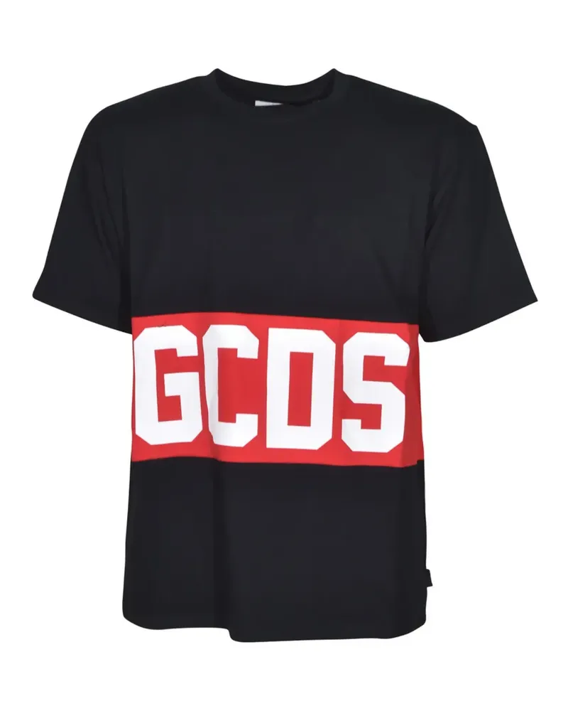 GCDS T-Shirt mit Logo-Streifen - Schwarz Schwarz