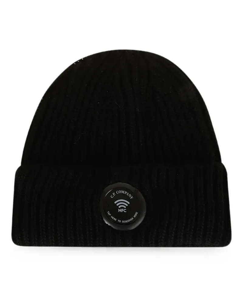 C.P. Company Lens-detail ribbed-knit beanie hat - Schwarz Schwarz