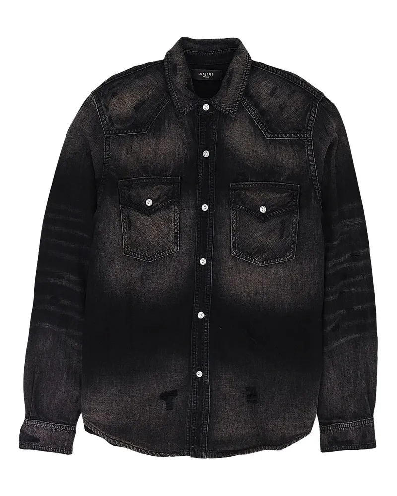 Amiri Jeanshemd mit Camo-Applikation - Schwarz Schwarz