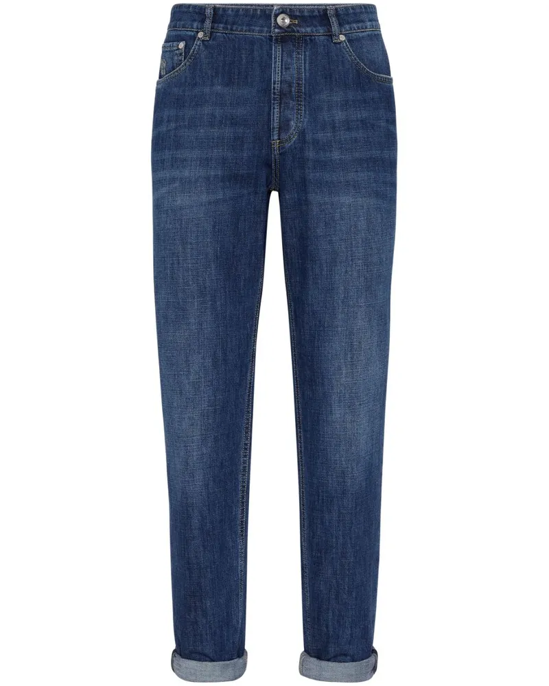 Brunello Cucinelli Halbhohe Tapered-Jeans - Blau Blau