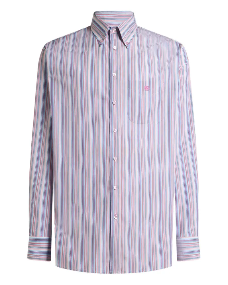 Etro Gestreiftes Hemd mit Pegaso-Stickerei - Blau Blau