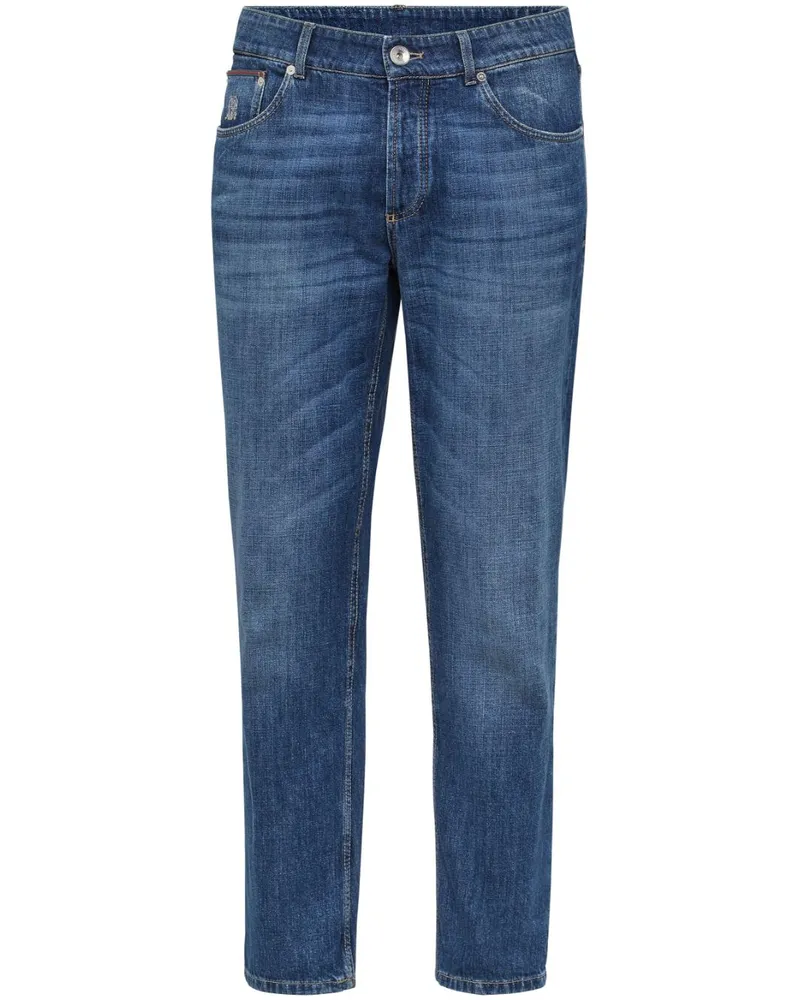 Brunello Cucinelli Halbhohe Slim-Fit-Jeans - Blau Blau