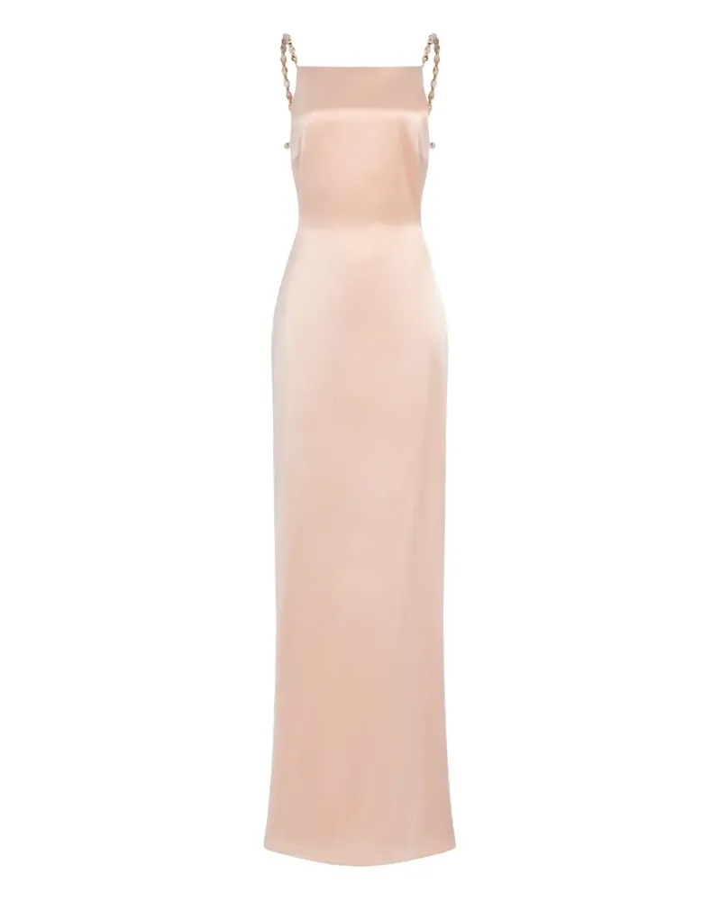 Retrofête Rückenfreies Evita Maxikleid mit Perlen - Rosa Rosa