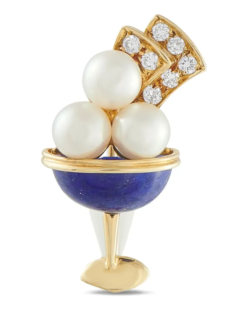 Van Cleef & Arpels 18K yellow gold diamond pearl brooch Gold