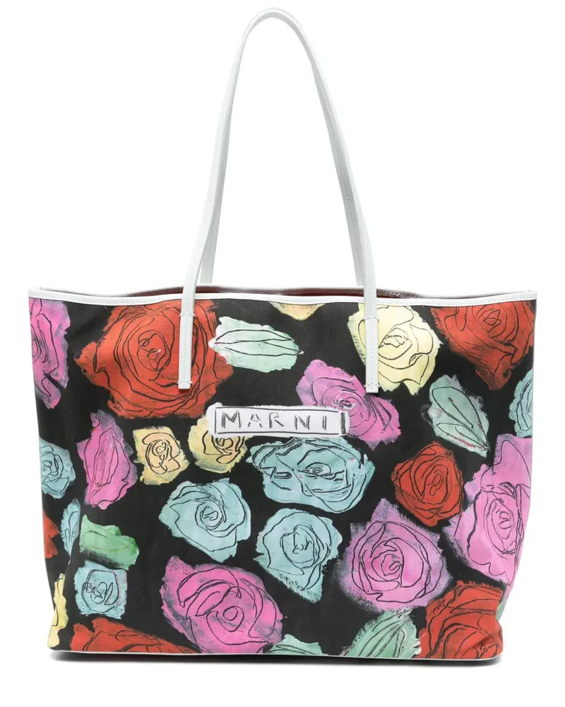 Marni Shopper mit Blumen-Print - Schwarz Schwarz
