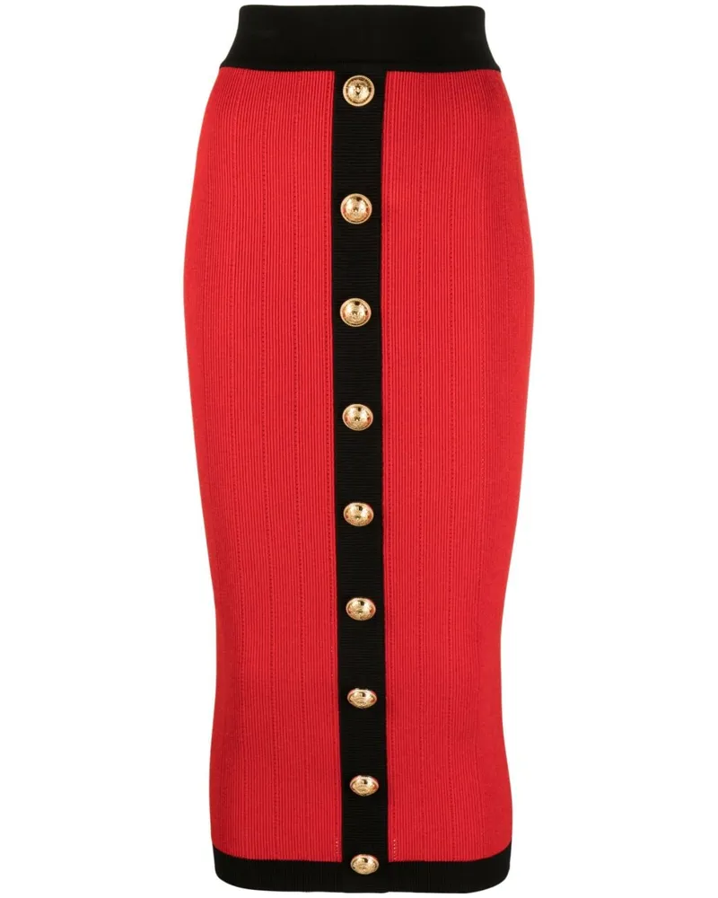 Balmain Gestrickter Midirock mit Knöpfen - Rot Rot