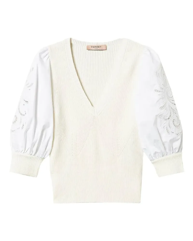 Twin-Set Puffärmel-Pullover mit Lochstickerei - Nude Nude