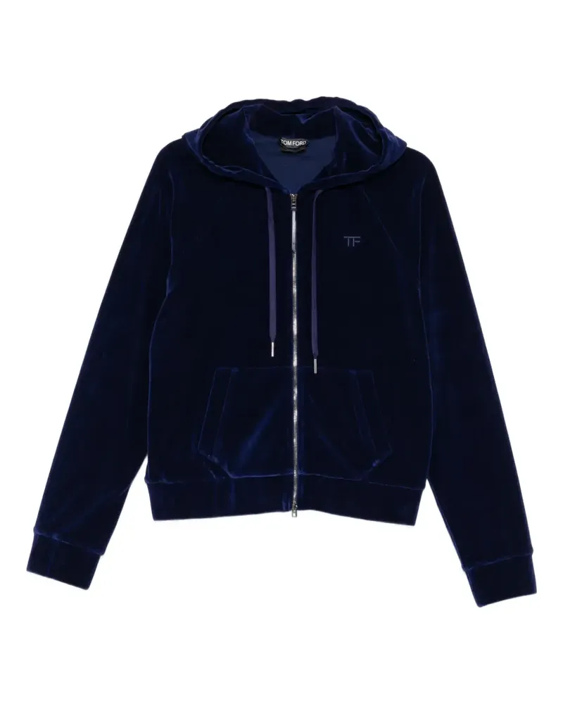 Tom Ford velour tonal TF embroidered zip hoodie - Blau Blau