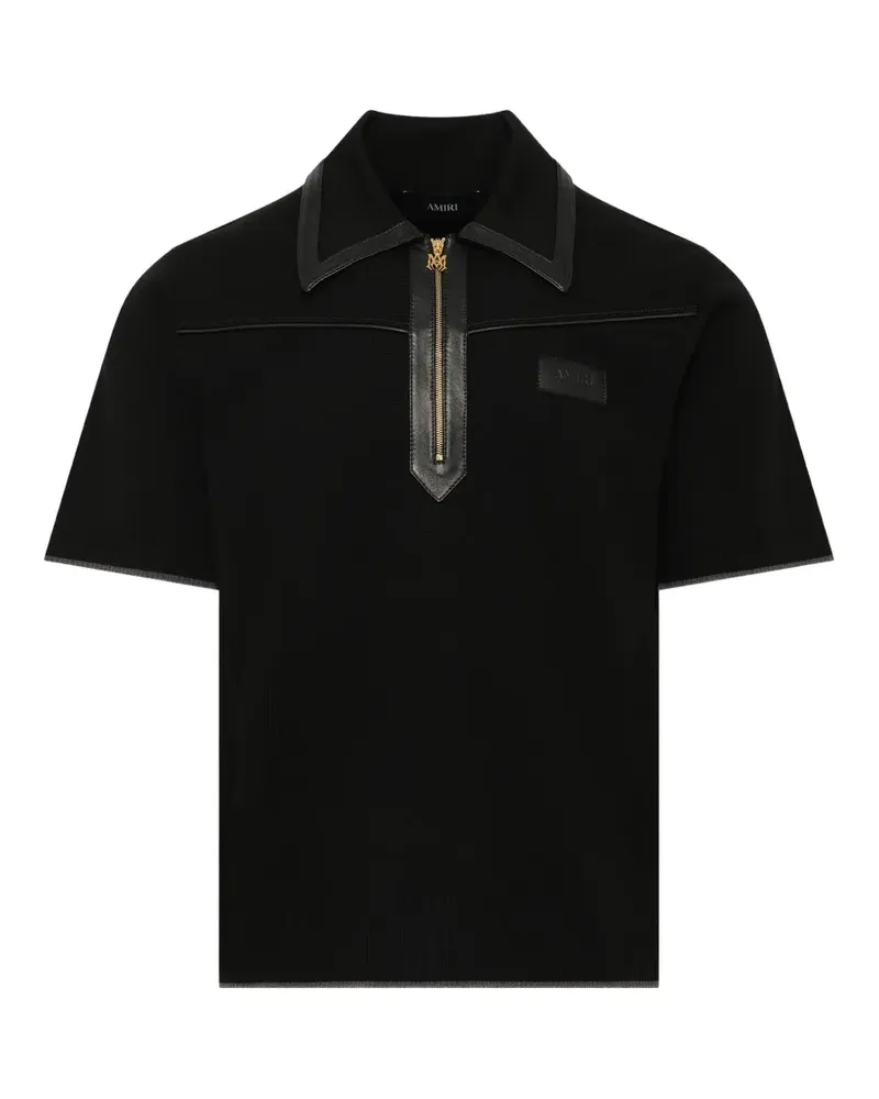 Amiri Gestricktes Poloshirt mit Lederbesatz - Schwarz Schwarz