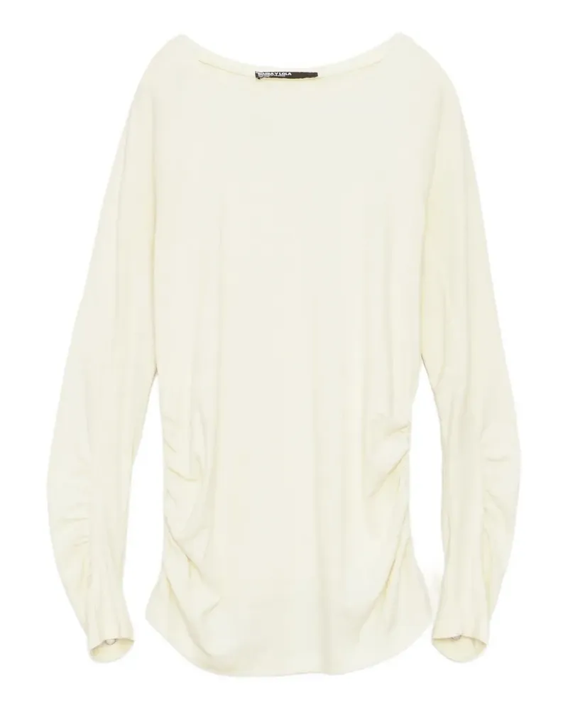 BIMBA Y LOLA Elfenbeinfarbenes Raglan-T-Shirt mit Raffung - Weiß Weiß