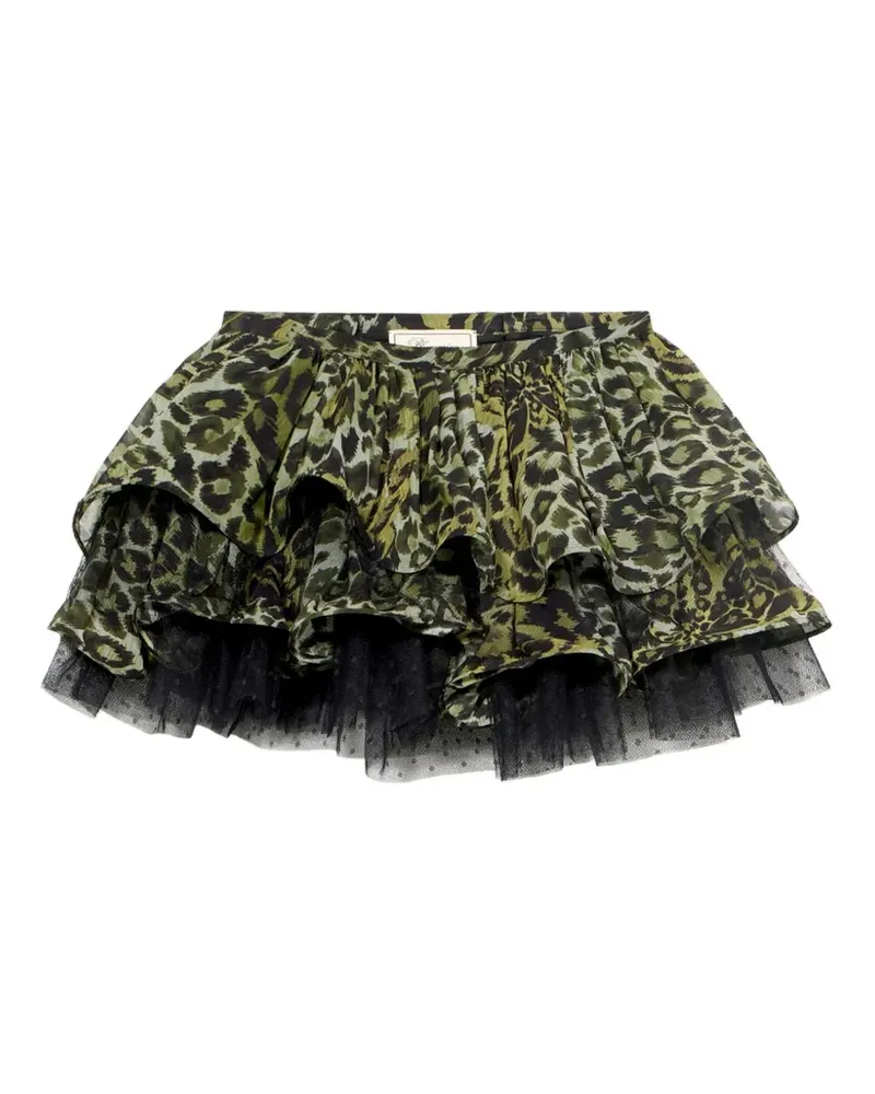 Blumarine Gerüschter Minirock mit Animal-Print - Grün Grün