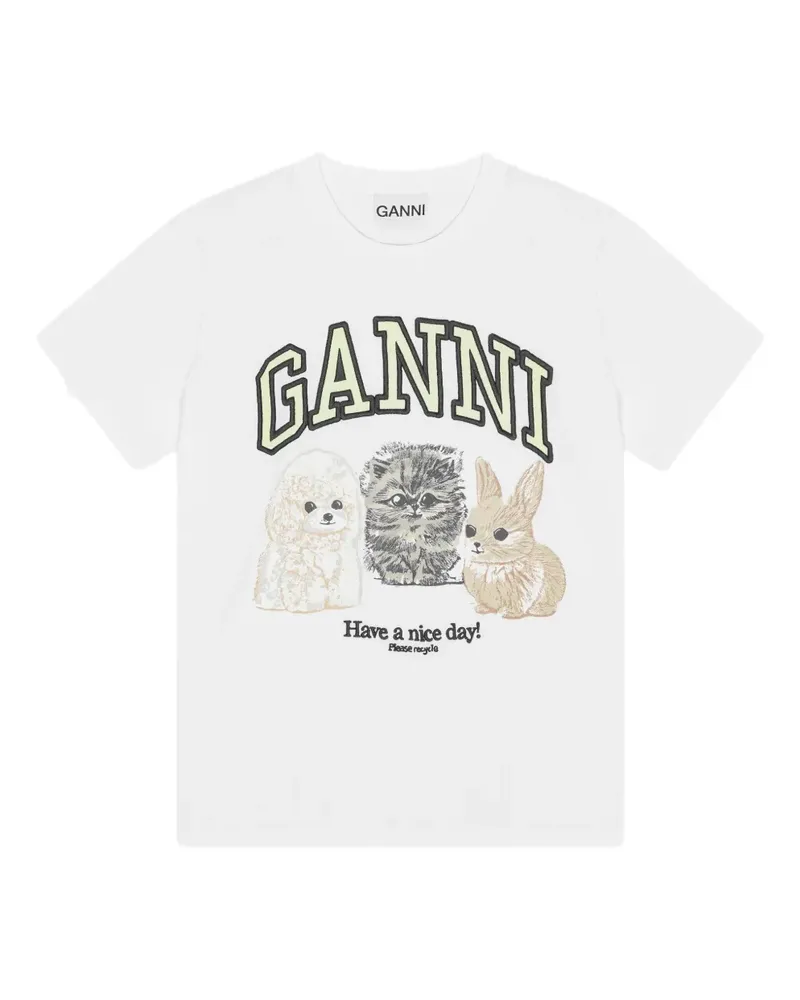 Ganni T-Shirt mit Logo-Print - Weiß Weiß
