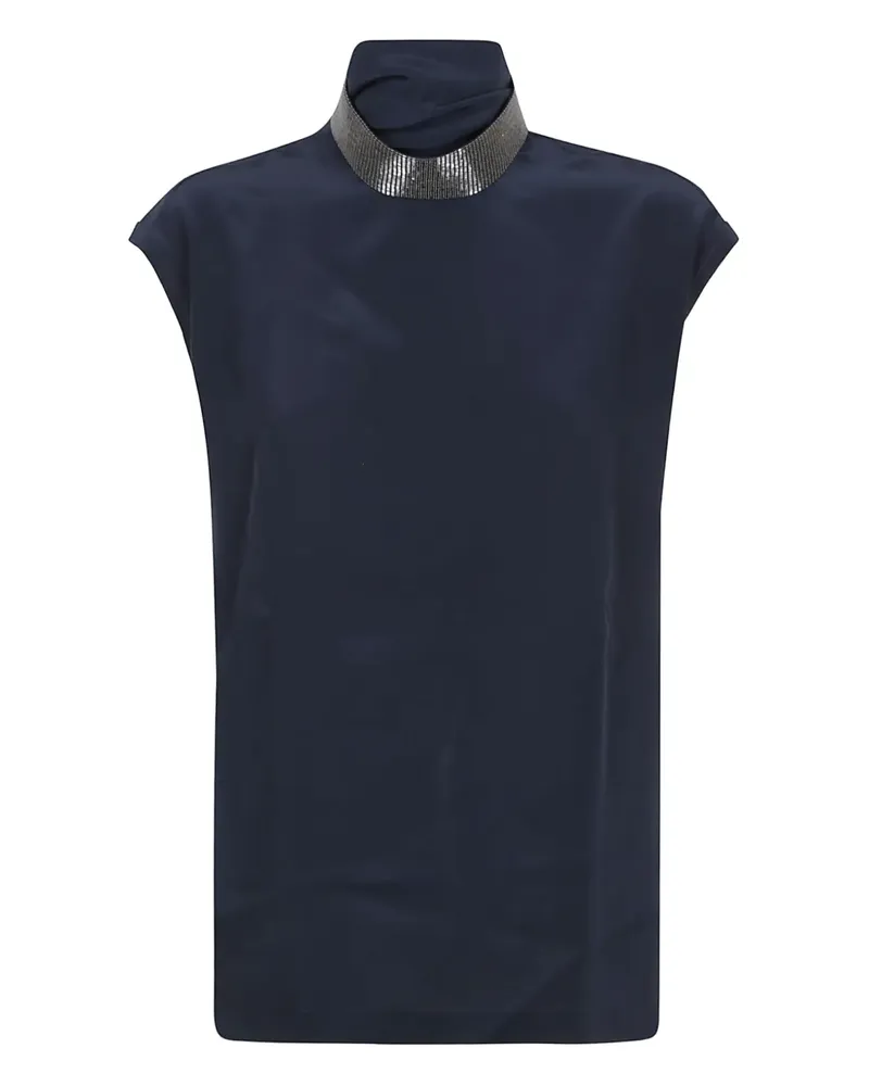 Brunello Cucinelli Verziertes Oberteil mit Stehkragen - Blau Blau
