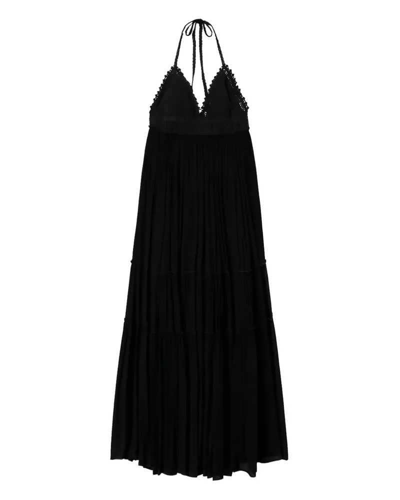Twin-Set Gestuftes Maxikleid mit gehäkeltem Neckholder - Schwarz Schwarz
