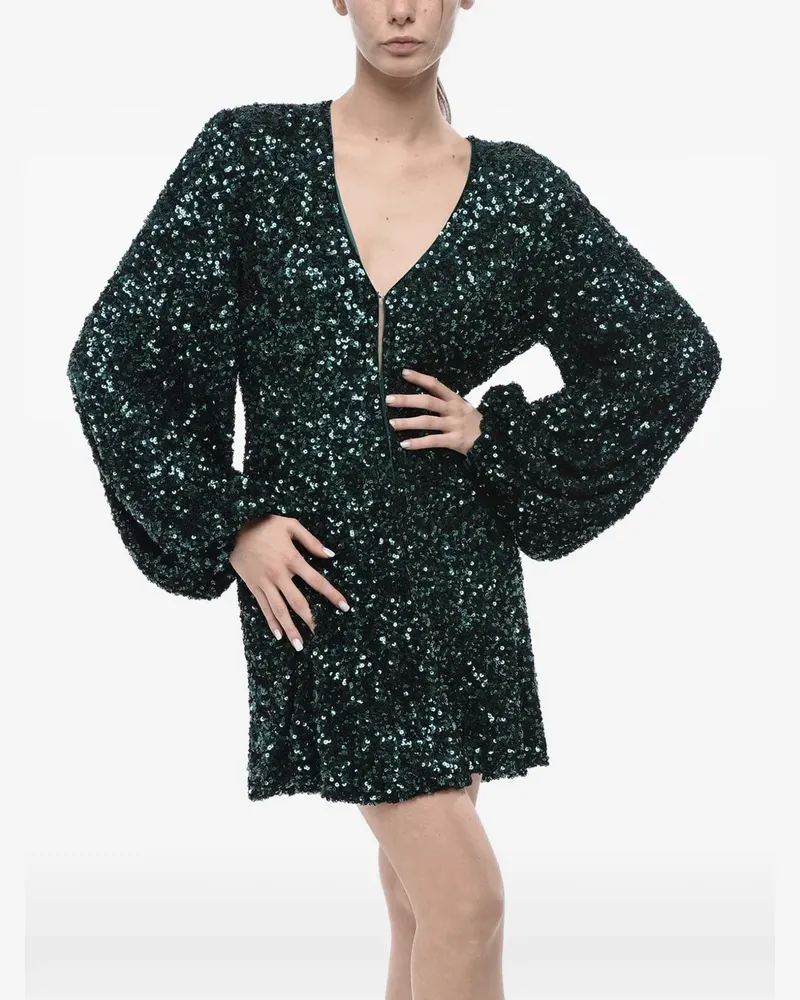 ROTATE Birger Christensen sequinned balloon-sleeve dress - Grün Grün