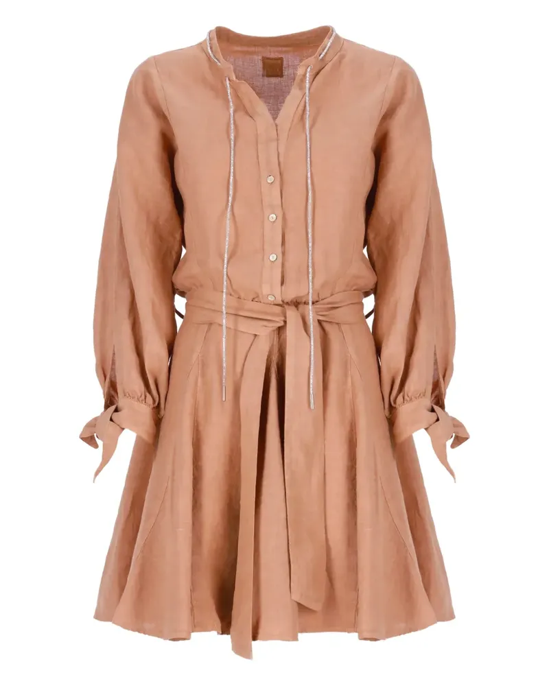 120% Lino Leinenkleid mit Gürtel - Rosa Rosa