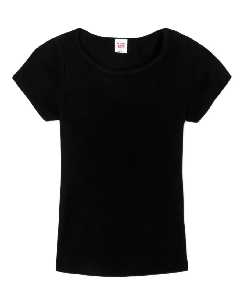 RE/DONE Geripptes T-Shirt mit rundem Ausschnitt - Schwarz Schwarz