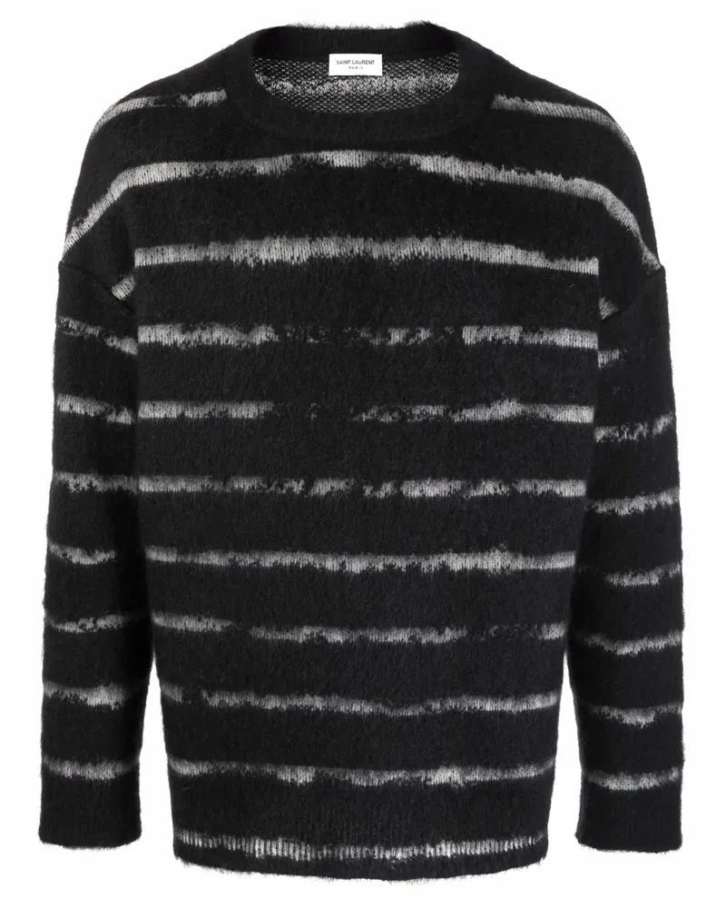 Saint Laurent Flauschiger Pullover mit Streifen - Schwarz Schwarz