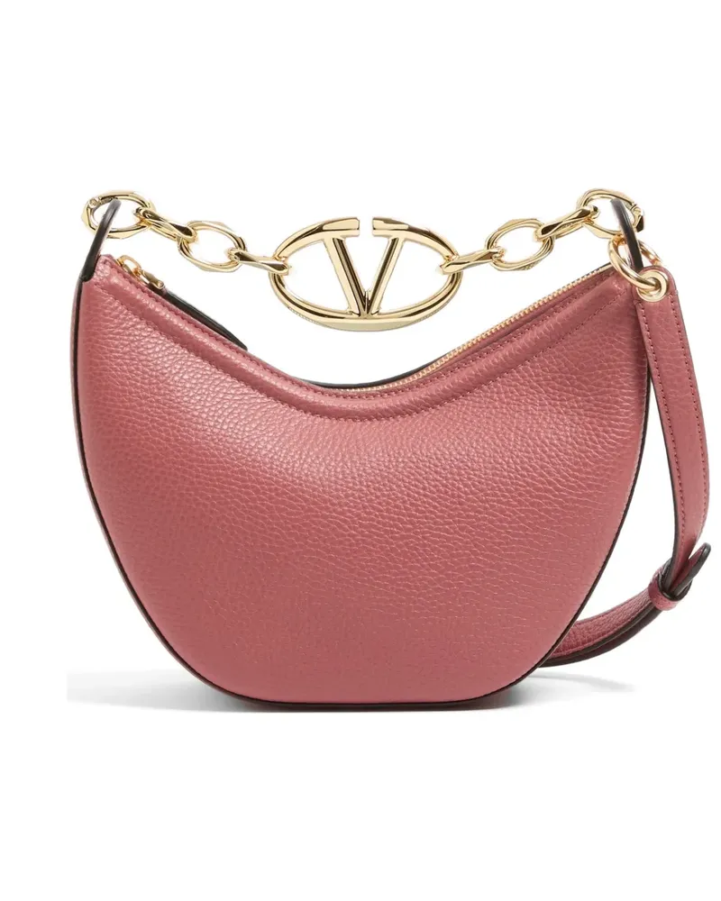Valentino Garavani Mini VLogo Moon Tasche aus körnigem Kalbsleder mit Kette - Rosa Rosa