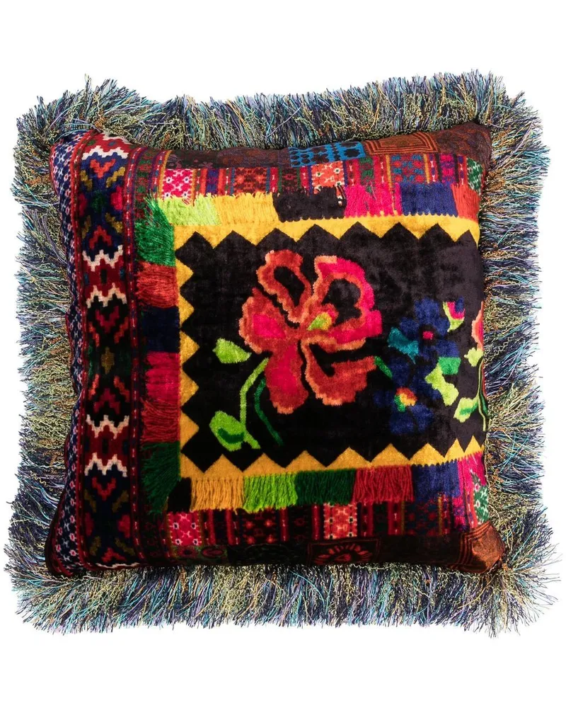 Pierre-Louis Mascia Ausgefranstes Kissen mit Print - Blau Blau