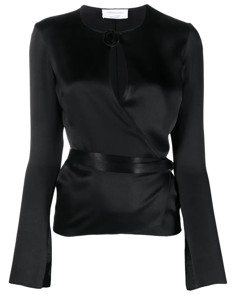 Blumarine Bluse mit Blumenapplikation - Schwarz Schwarz
